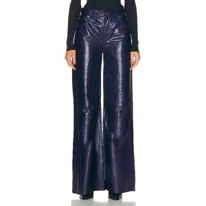 Women's FRAME Wide Leg Leather Pants in Navy, Size 26 MSRP $1300